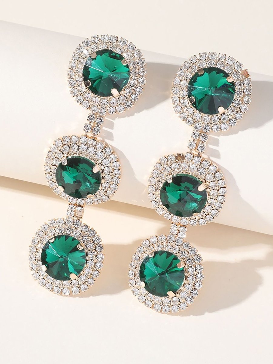 Royal Blue Rhinestones Long Round Earrings