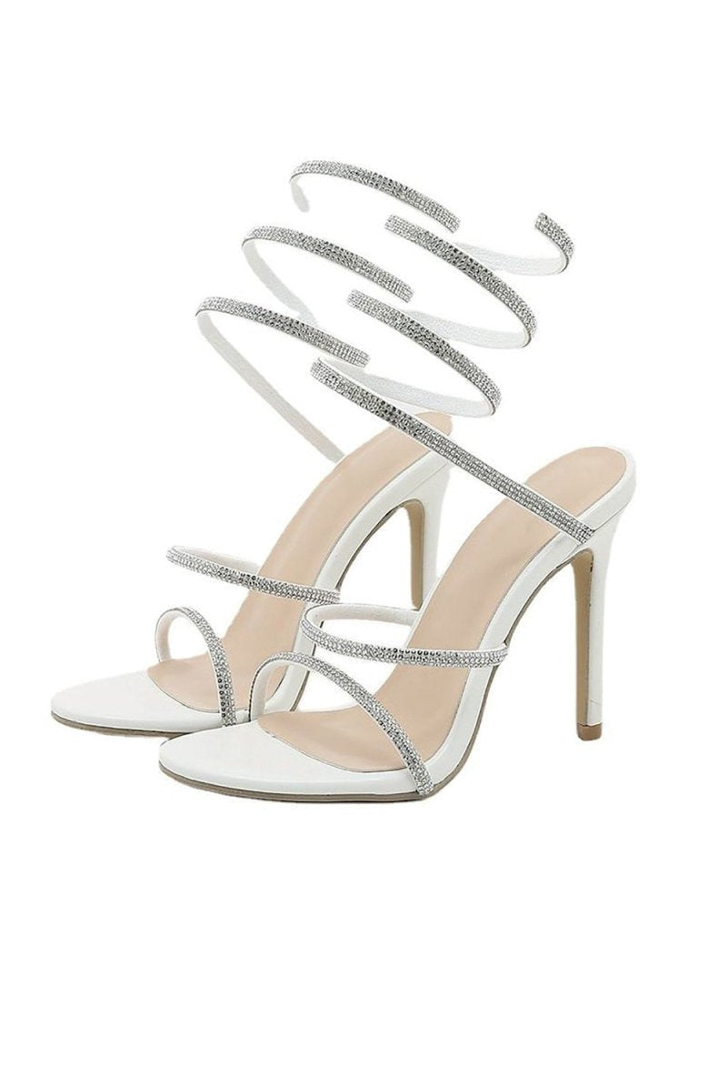 Rhinestone Toe Stiletto White High Heels - KissProm