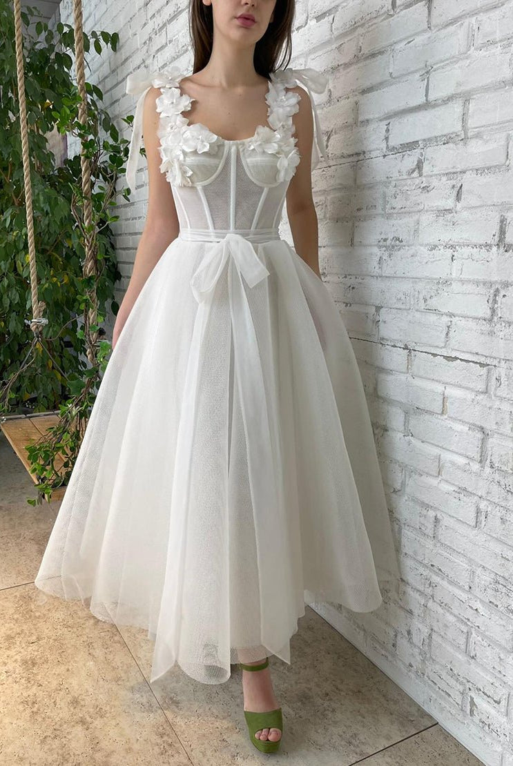 Allison | White Homecoming Dress with Flowers - KissProm