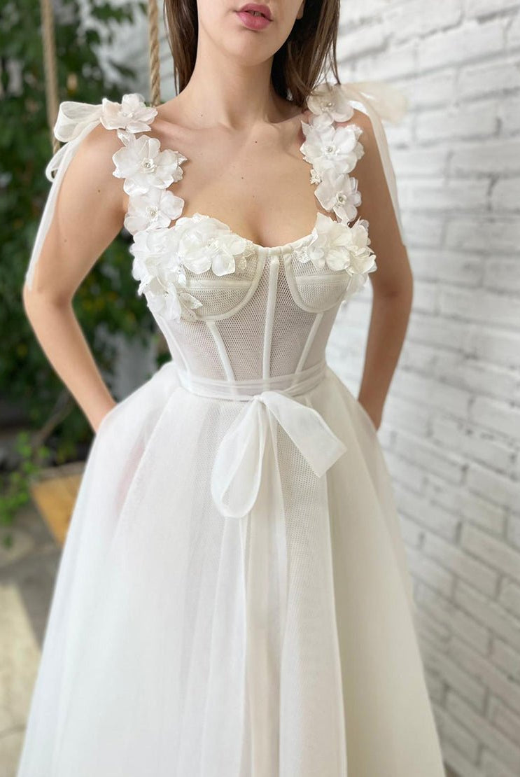 Allison | White Homecoming Dress with Flowers - KissProm