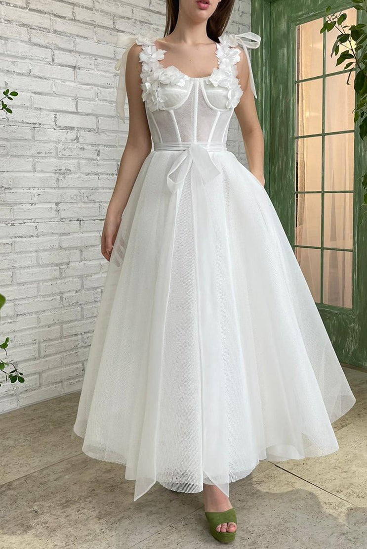 Allison | White Homecoming Dress with Flowers - KissProm