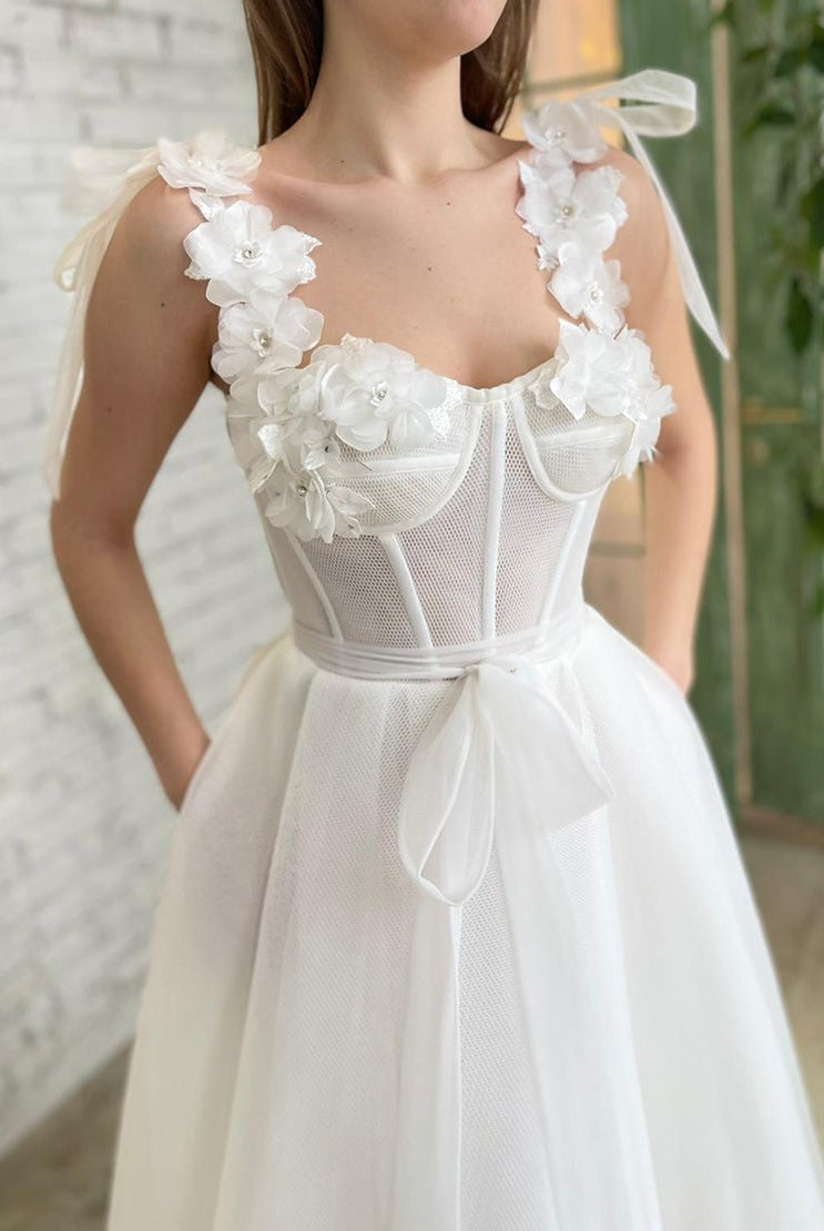 Allison | White Homecoming Dress with Flowers - KissProm