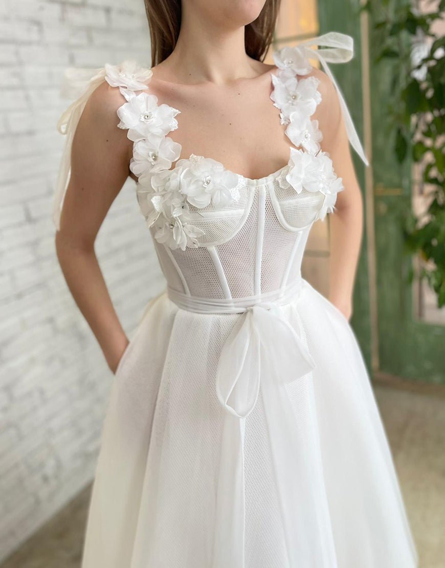 Allison | White Homecoming Dress with Flowers - KissProm