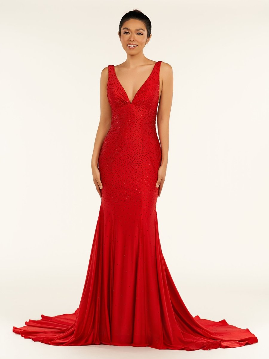 Molly | Mermaid Deep V-Neck Beaded Satin Long Prom Dress