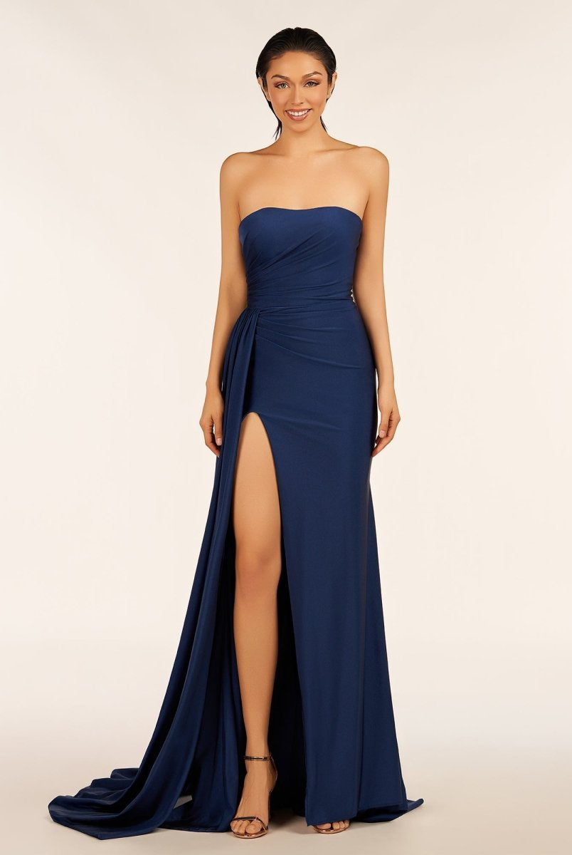 Eowyn | Mermaid Strapless Satin Long Prom Dresses With Split