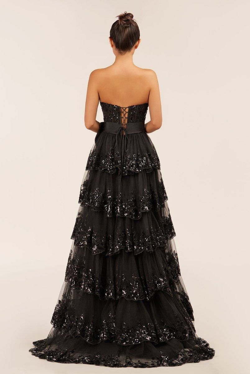 Jonjay | Sweetheart Light Blue Lace Appliques Ruffle Long Formal Gown