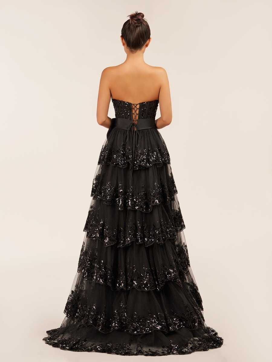 Jonjay | Sweetheart Light Blue Lace Appliques Ruffle Long Formal Gown