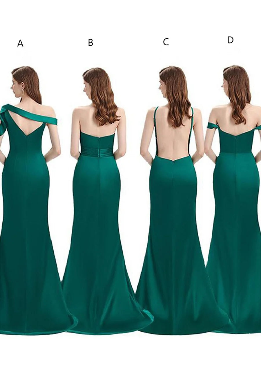 Emerald Green Satin One Shoulder Cutout Long Bridesmaid Dress with Side Slit - KissProm