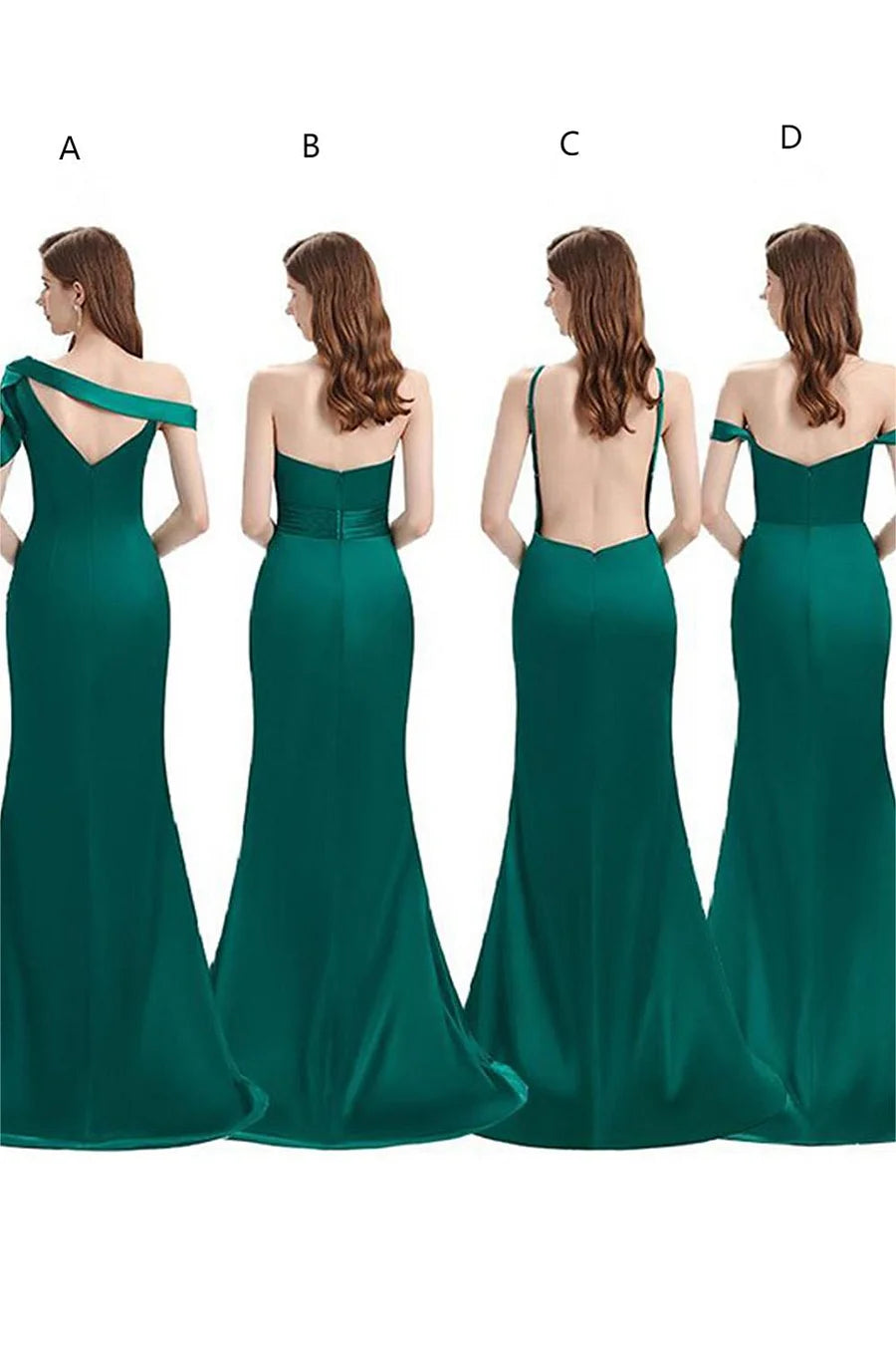 Emerald Green Satin One Shoulder Cutout Long Bridesmaid Dress with Side Slit - KissProm