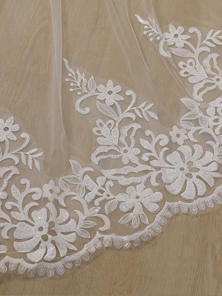 Vintage Flower Lace Cathedral Veil Bridal Veil Wedding Veil - KissProm