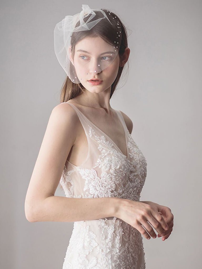 Vintage - Inspired Birdcage Veils with Tiny Crystals Blusher Veil - KissProm