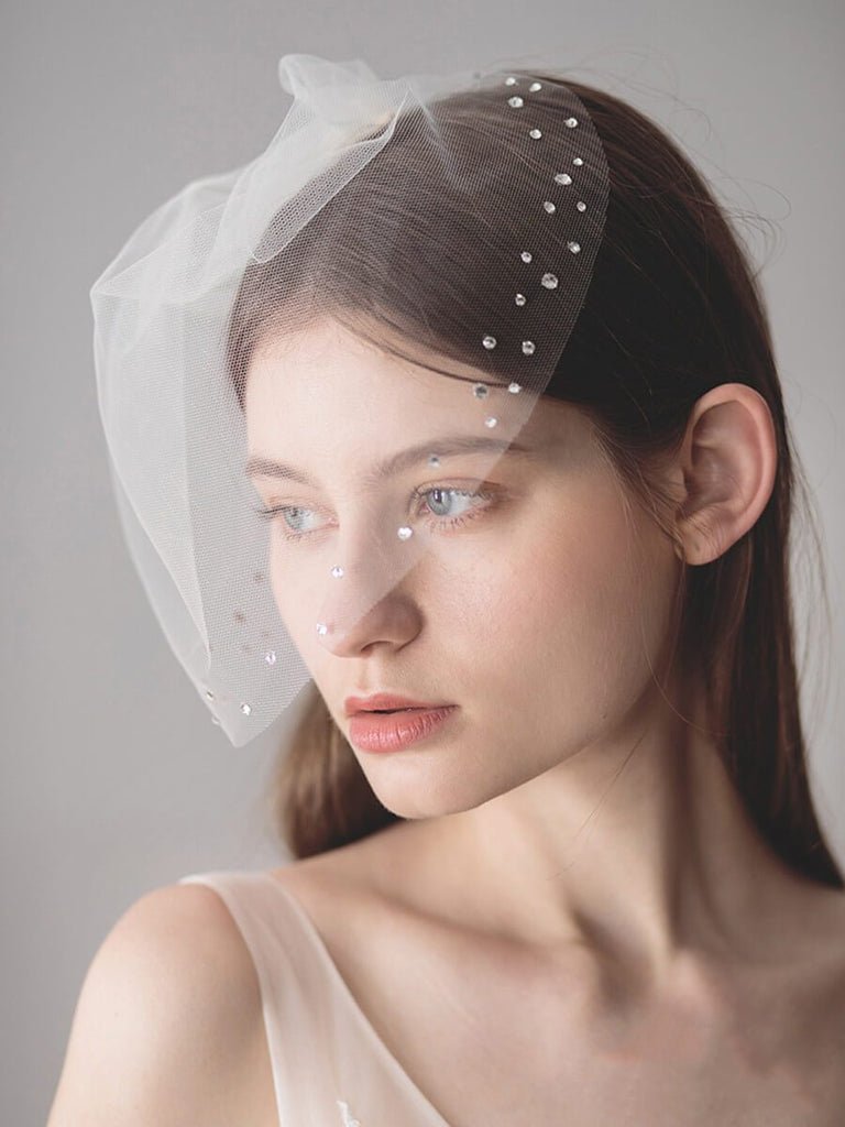 Vintage - Inspired Birdcage Veils with Tiny Crystals Blusher Veil - KissProm
