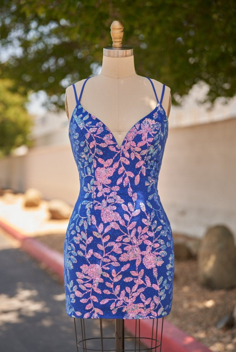 Kasiani | Royal Blue - Bodycon V Neck Sequined Homecoming Dresses