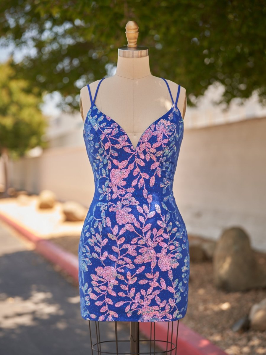 Kasiani | Royal Blue - Bodycon V Neck Sequined Homecoming Dresses