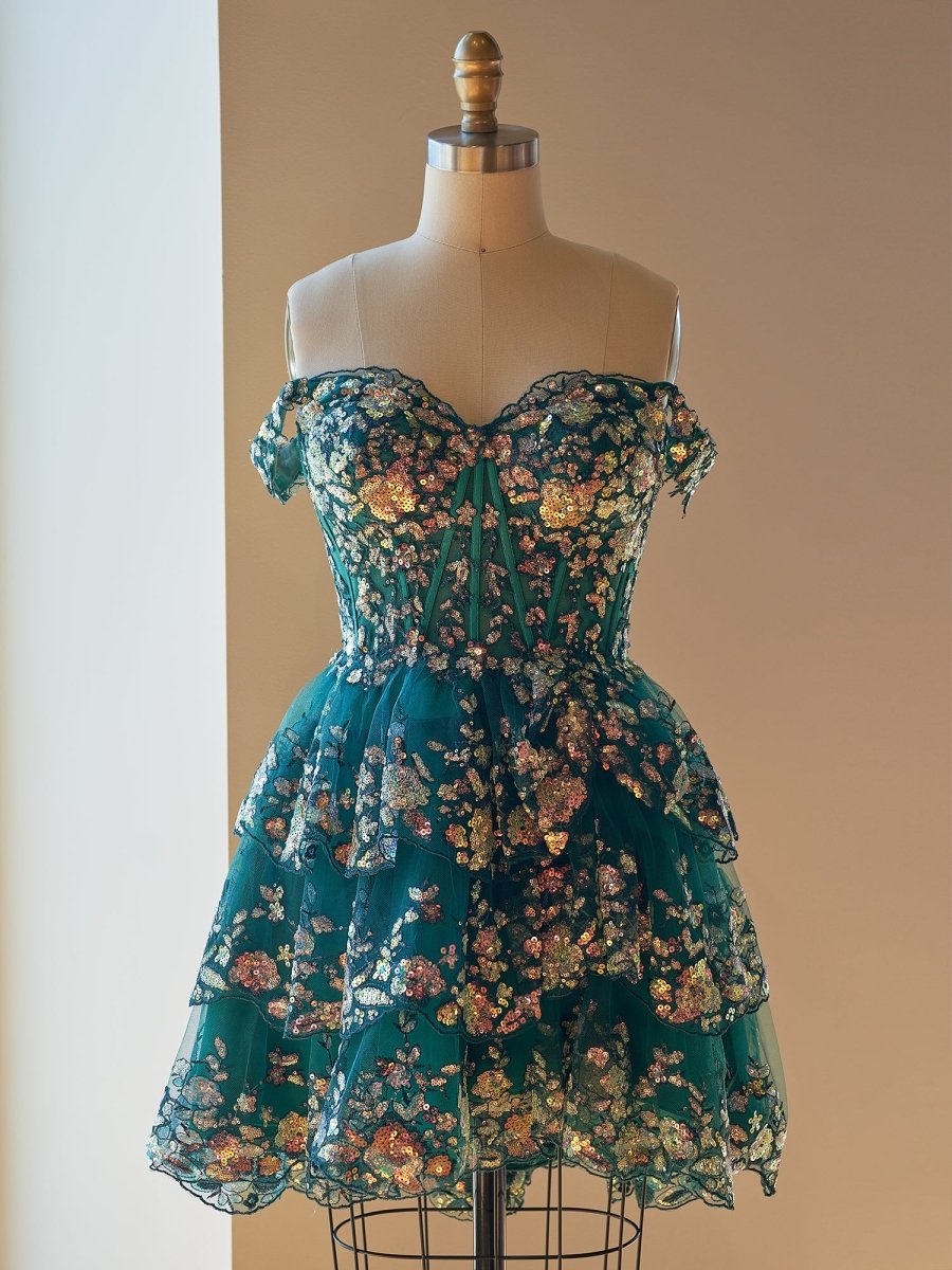 Everly | Green - A-Line Sweetheart Tiered Short Homecoming Dress