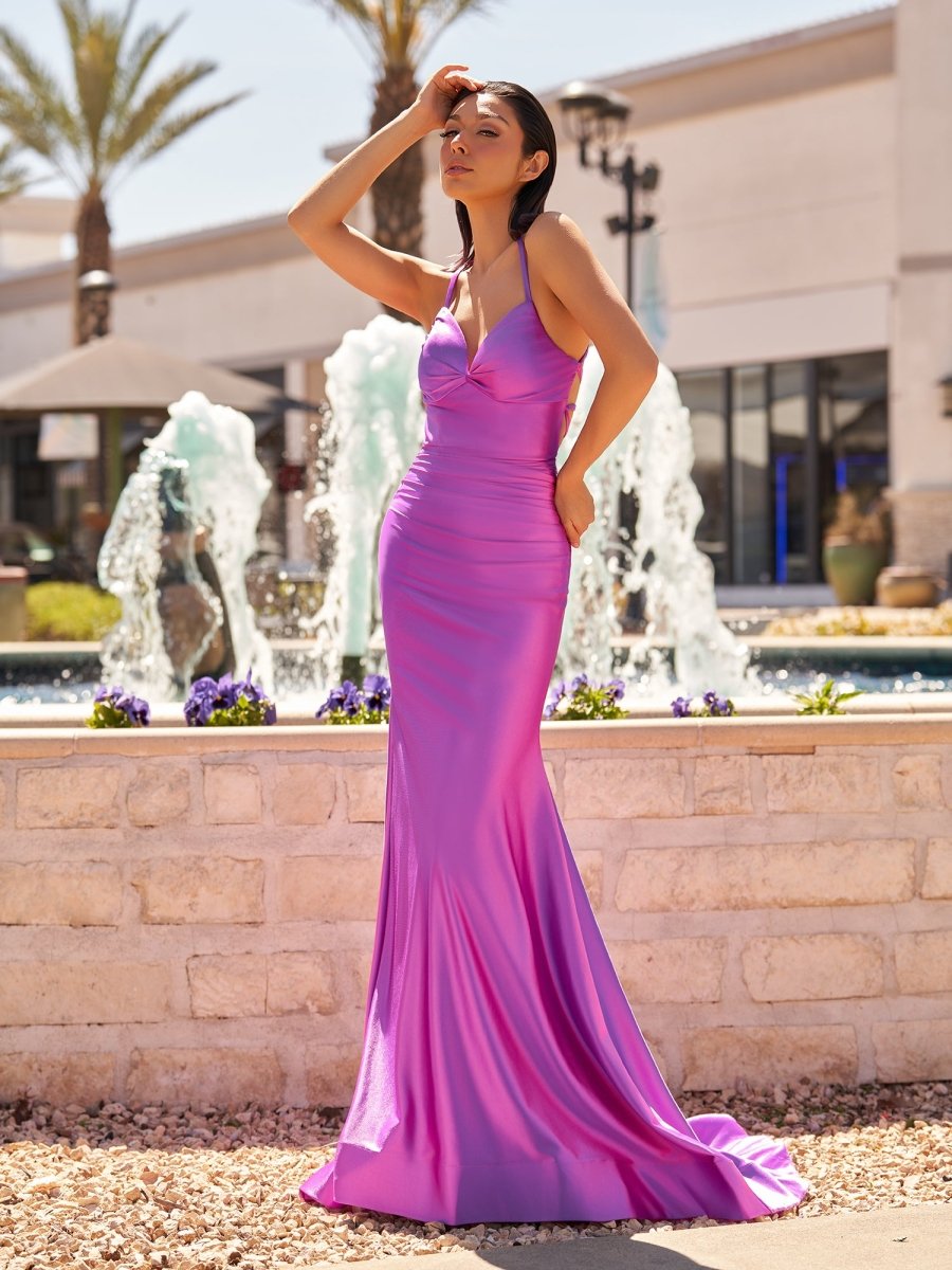 Sarai |Mermaid V-Neck Jersey Formal Dress with Lace-Up Back