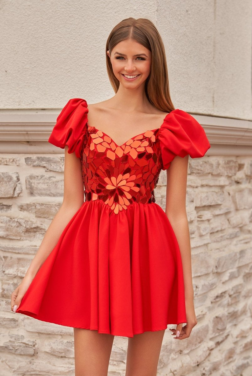 Galatea | A-Line Short Red Cut-Glass Sweetheartg Dress