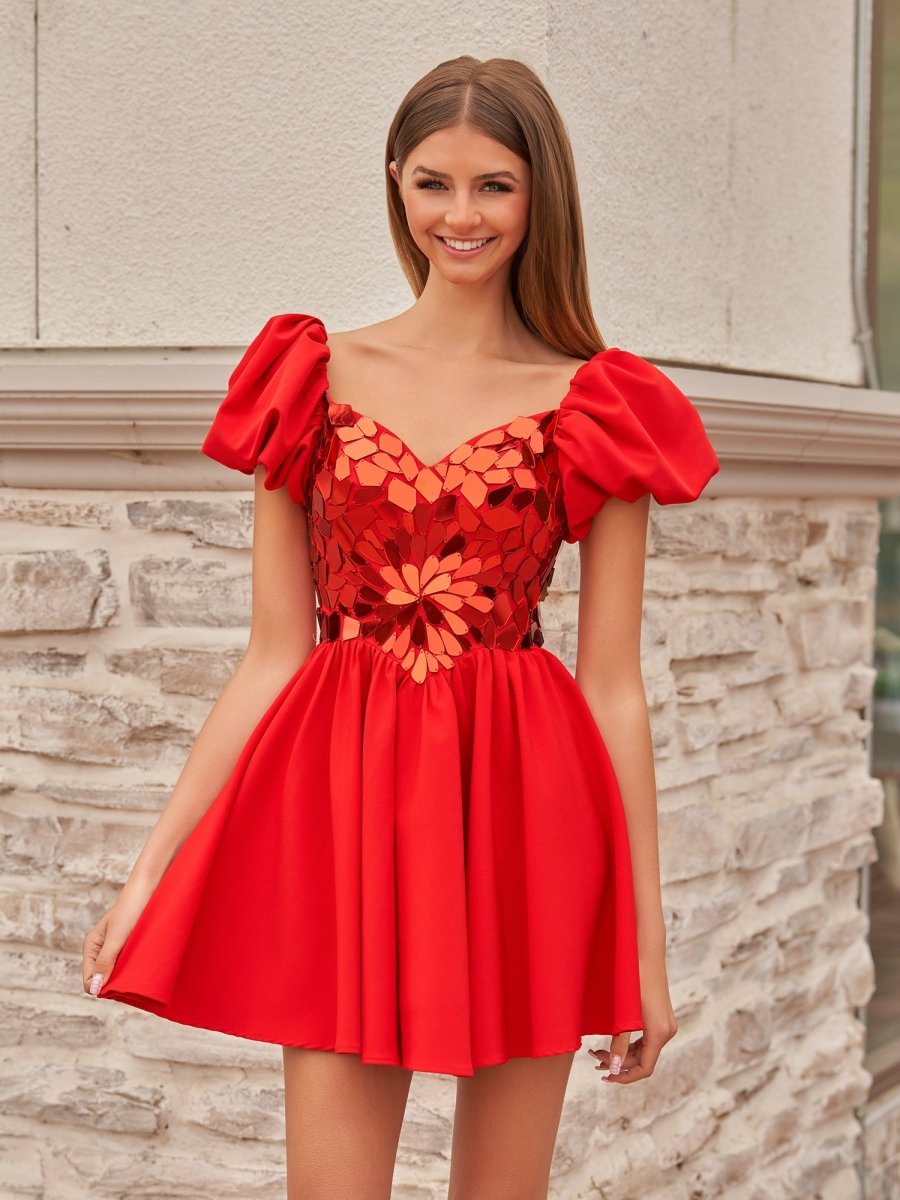 Galatea | A-Line Short Red Cut-Glass Sweetheartg Dress