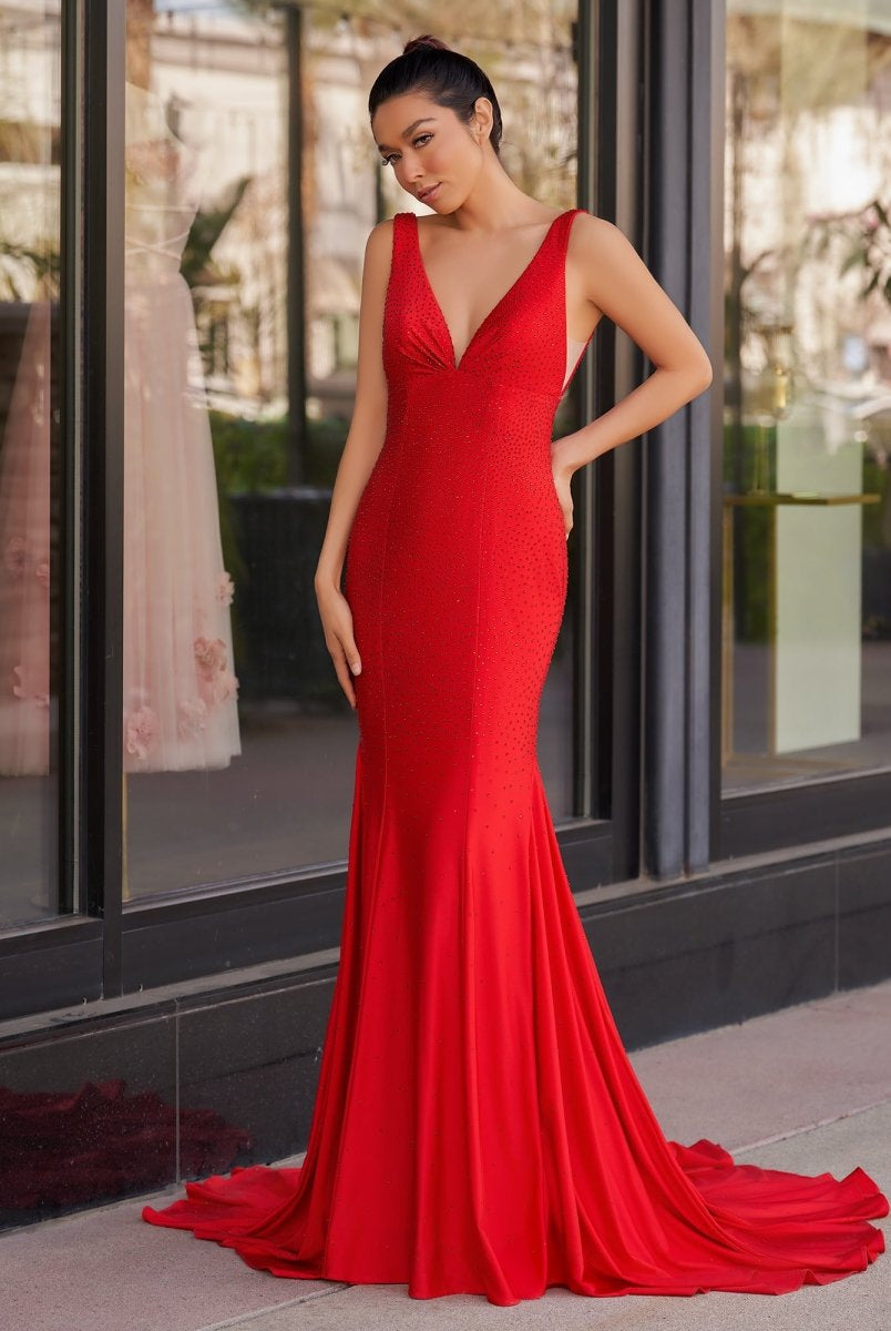 Molly | Mermaid Deep V-Neck Beaded Satin Long Prom Dress