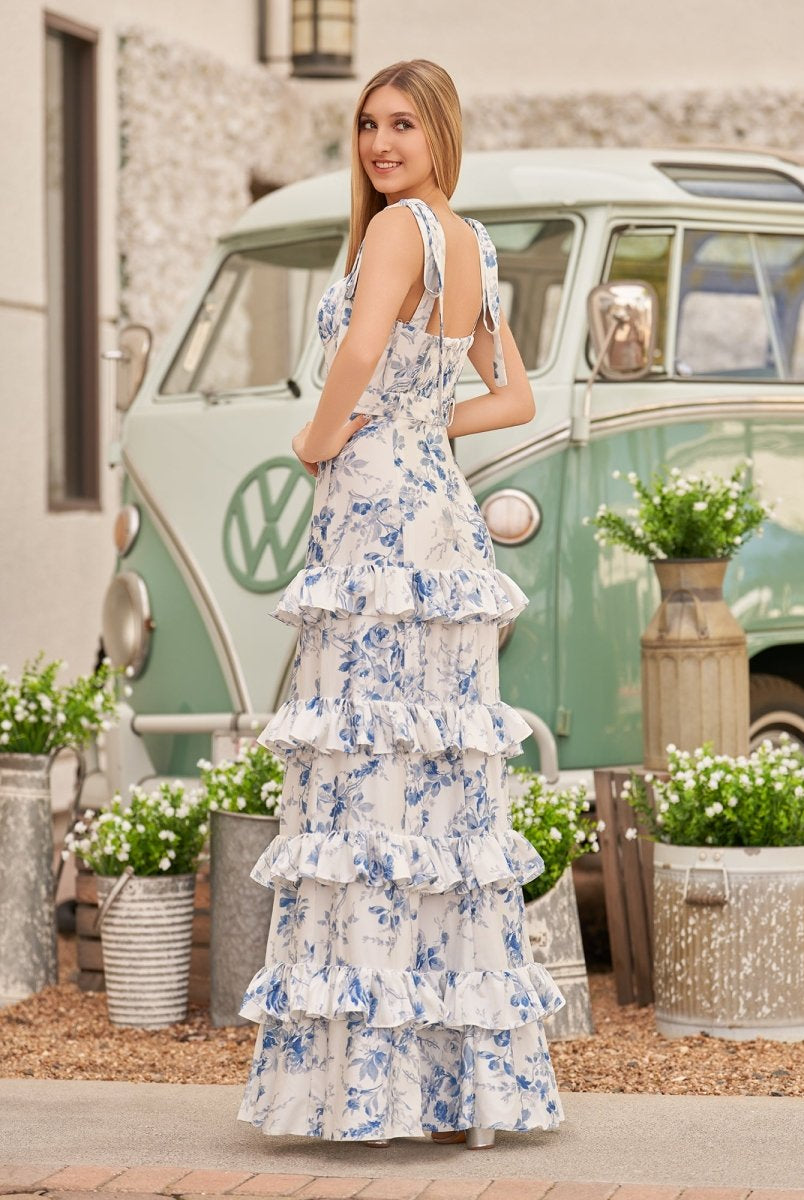 Laurina | Blue Sweetheart A Line Long Floral Prom Dress