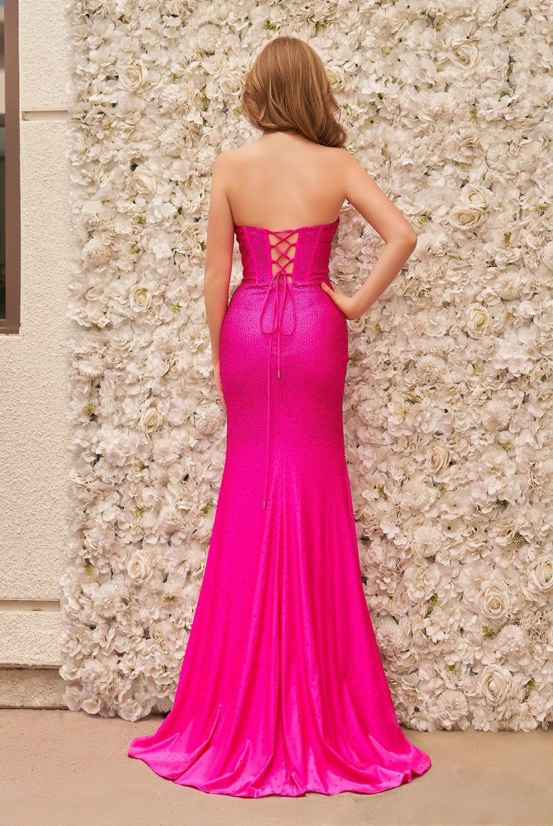 Miles | Mermaid Strapless Asymmetrical Beaded Long Prom Dress with Slit