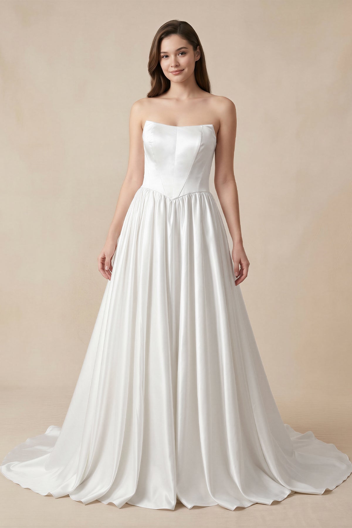Ball Gown Strapless Satin Wedding Dresses, Diamond White / 18 Ball Gown Strapless Satin Wedding Dresses, Diamond White / 18