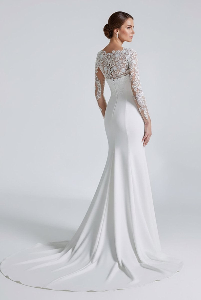 Mermaid White Lace Appliques Beaded Wedding Dress - KissProm