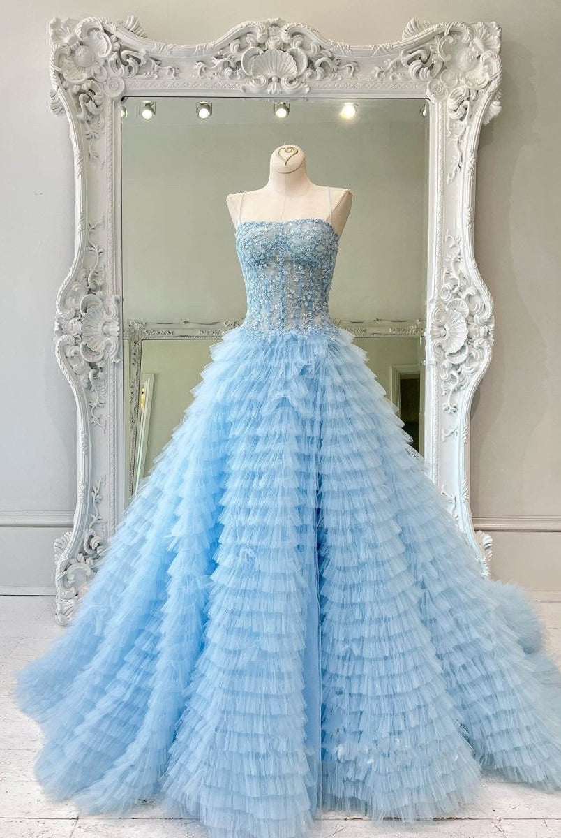 Jordan | A-Line Tiered Sequins Tulle Long Prom Dress