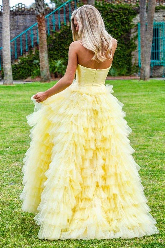 Quinceanera Dress Elegant Strapless Floor Length Yellow Prom Dresses Ball Gown