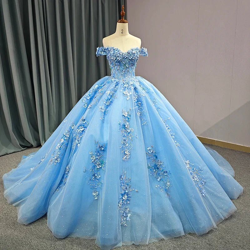 Quinceanera Dress Elegant Sweetheart Off - the - shoulder Appliques Ball Gown - KissProm
