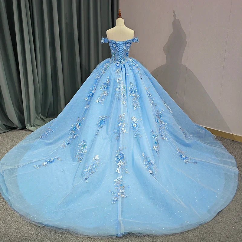 Quinceanera Dress Elegant Sweetheart Off - the - shoulder Appliques Ball Gown - KissProm