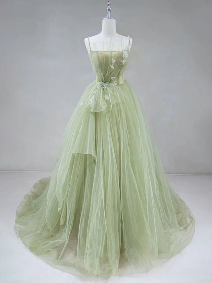 A Line Corset Back Sage Green Tulle Long Dresses