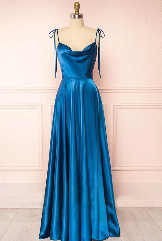 Sweet A-line Cowl Neck Silk Long Prom Dress