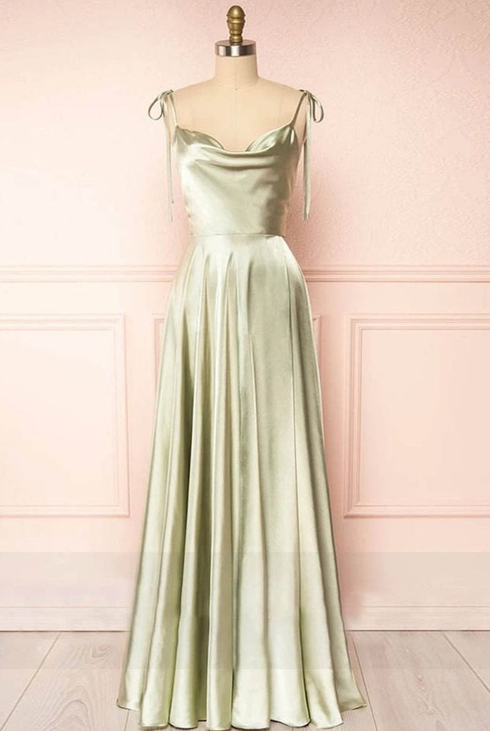 Sweet A-line Cowl Neck Silk Long Prom Dress