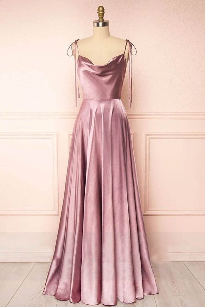 Sweet A-line Cowl Neck Silk Long Prom Dress