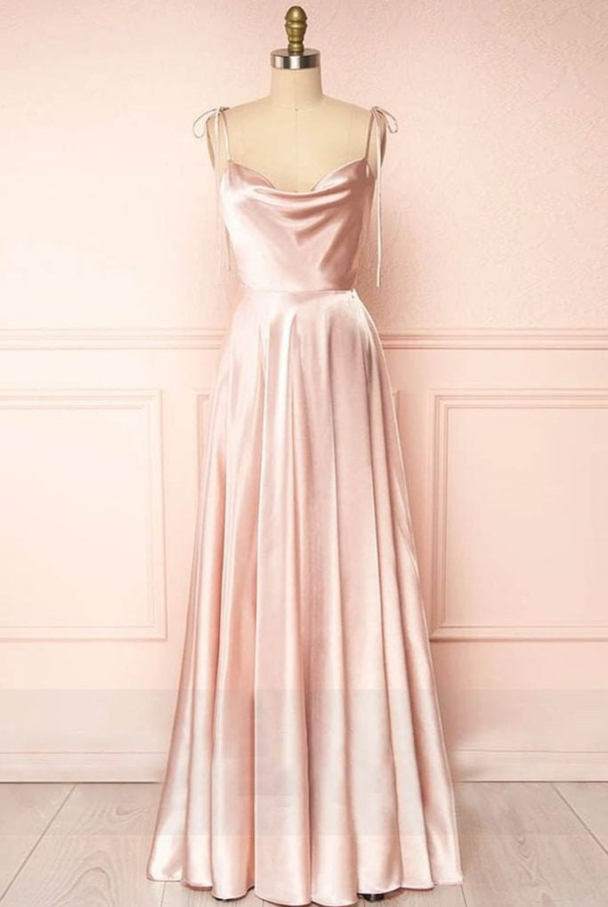 Sweet A-line Cowl Neck Silk Long Prom Dress