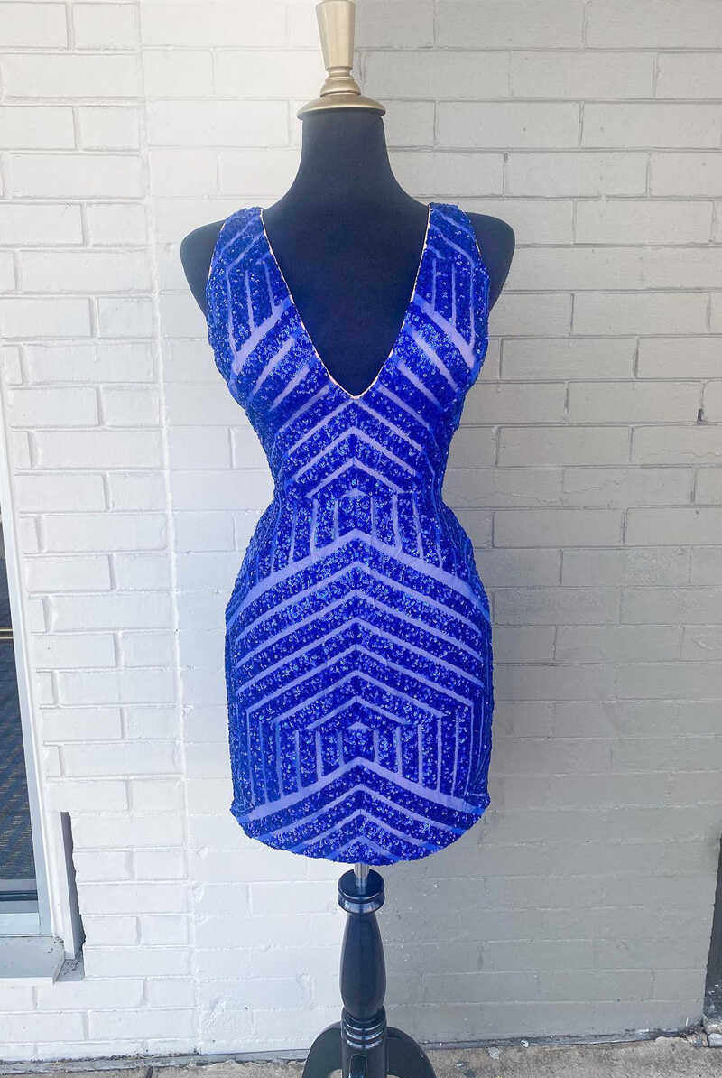 Della |Short Bodycon Stripes Homecoming Dress with Sequins