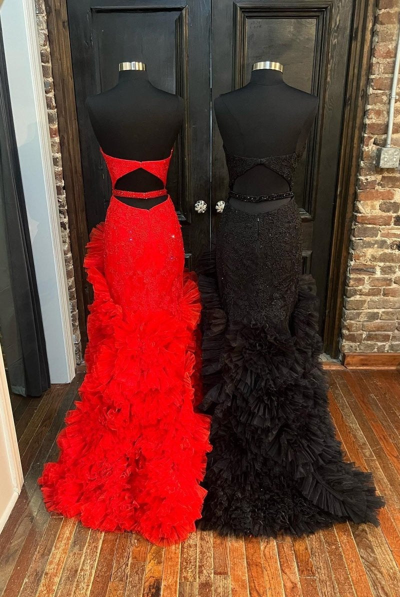 Beverly | Strapless Cut - Out Back Ruffle Layers Mermaid Prom Dress - KissProm