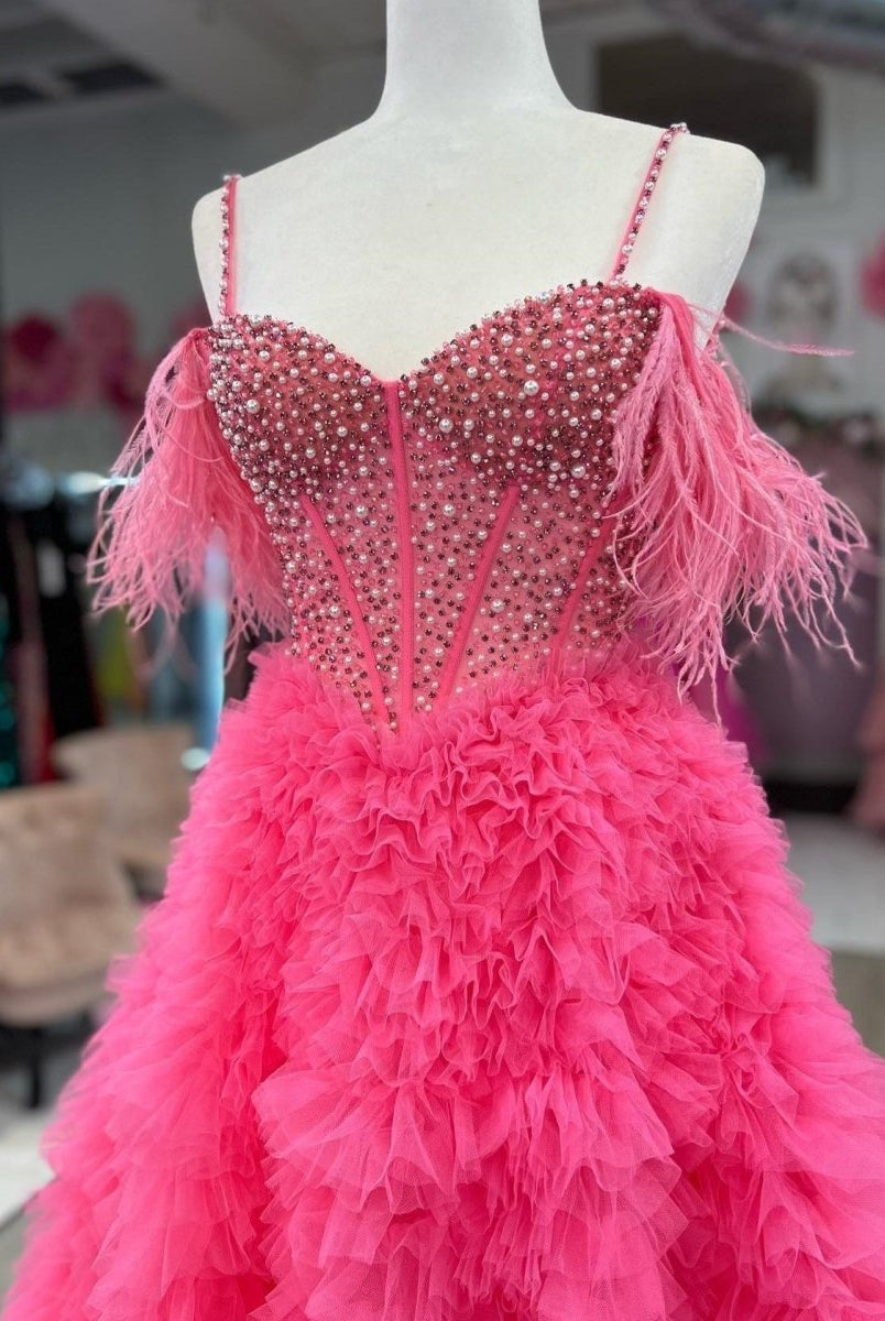 Astrid |A Line Off the Shoulder Tiered Tulle Prom Dress With Slit