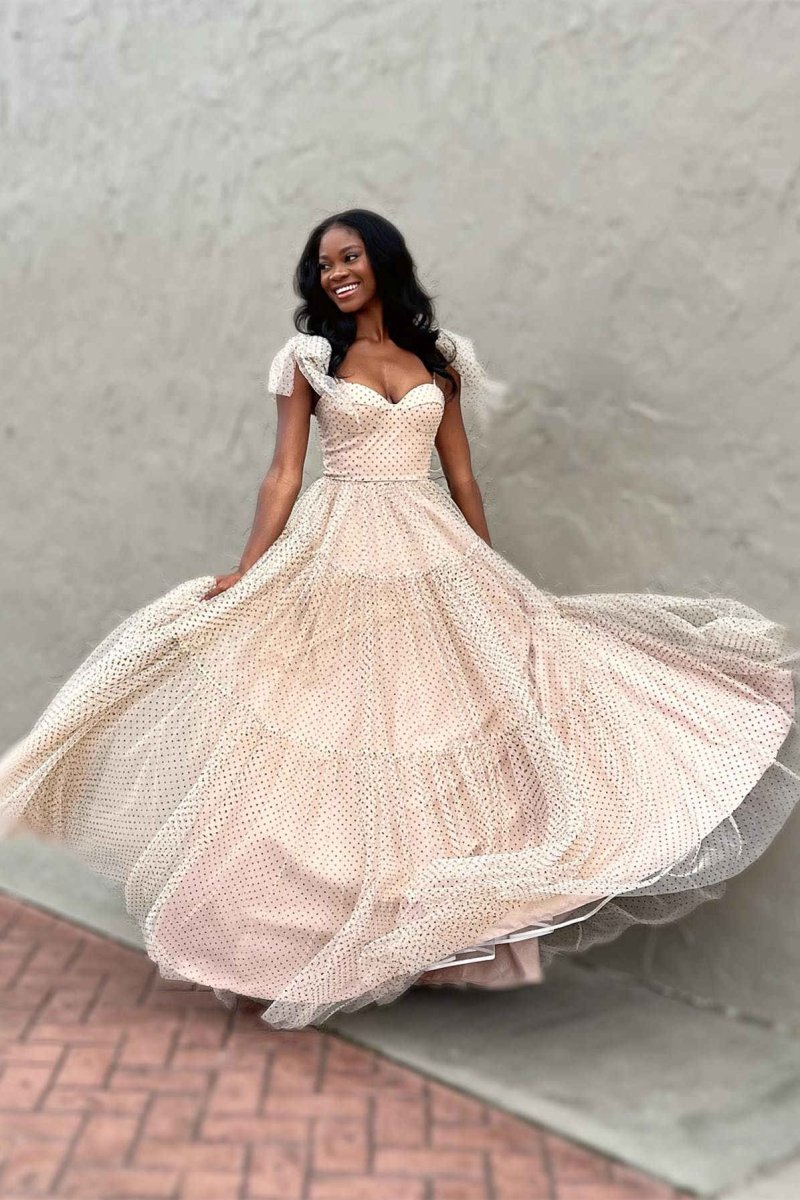 Skyler |A - line Sweetheart Dot Tulle Prom Dress - KissProm