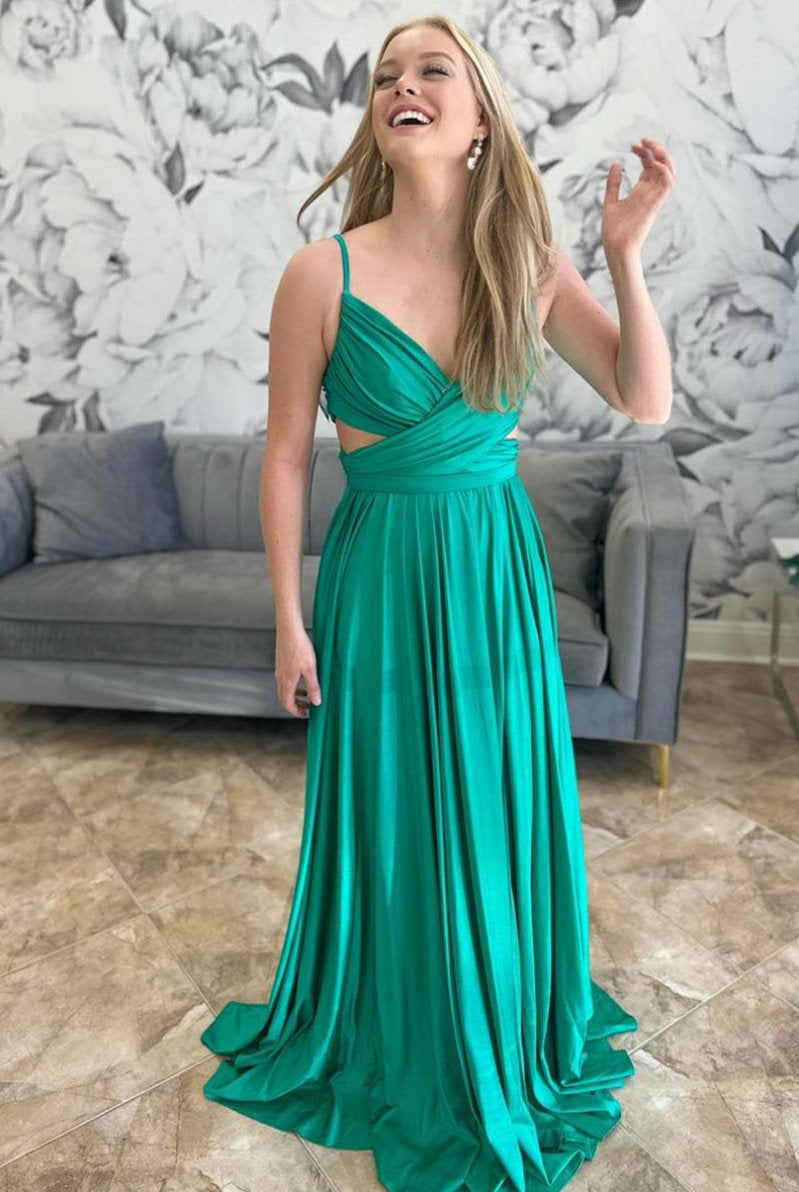 Angelique | Emerald Green Pleated A - Line Formal Dress - KissProm