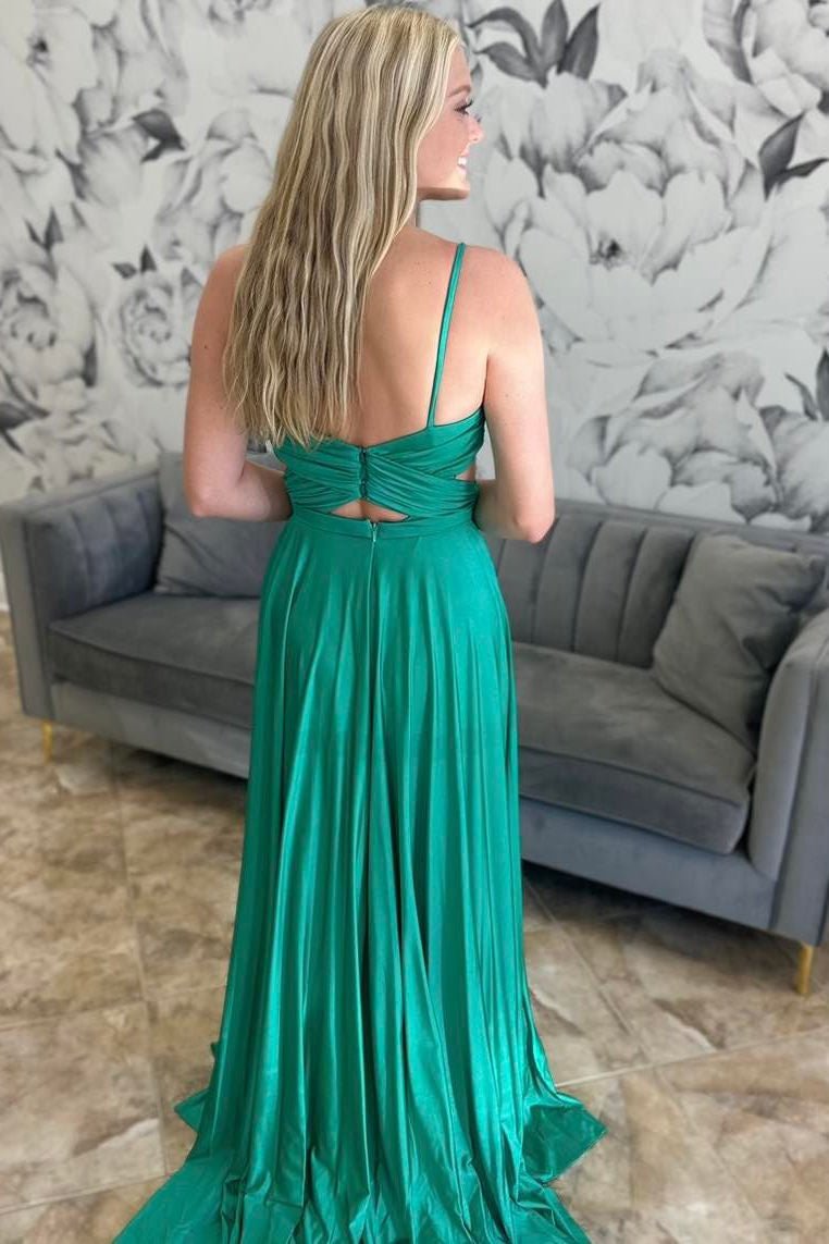 Angelique | Emerald Green Pleated A - Line Formal Dress - KissProm