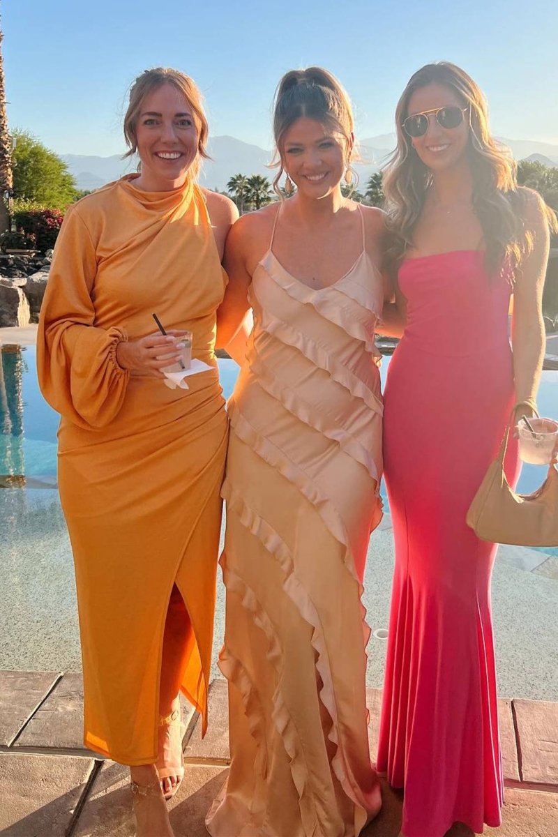 Straps Sheath Champagne Ruffle Maxi Bridesmaid Dress - KissProm