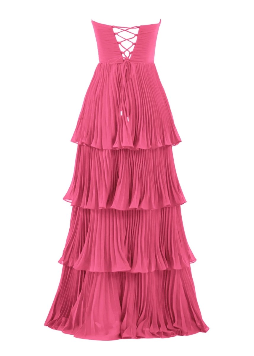 Khalani | Strapless Emerald Green Ruffle Multi-Layer Long Prom Dress