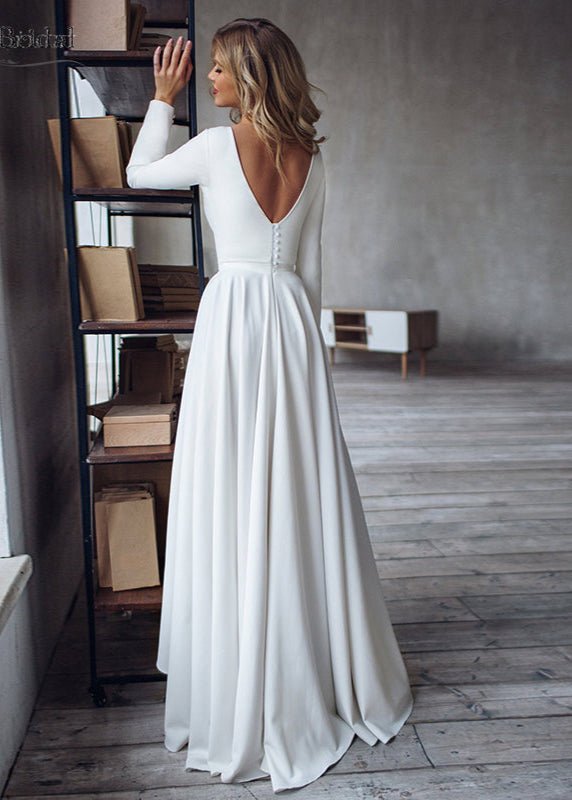 Long Sleeves Mermaid Satin Open Back Wedding Dresses
