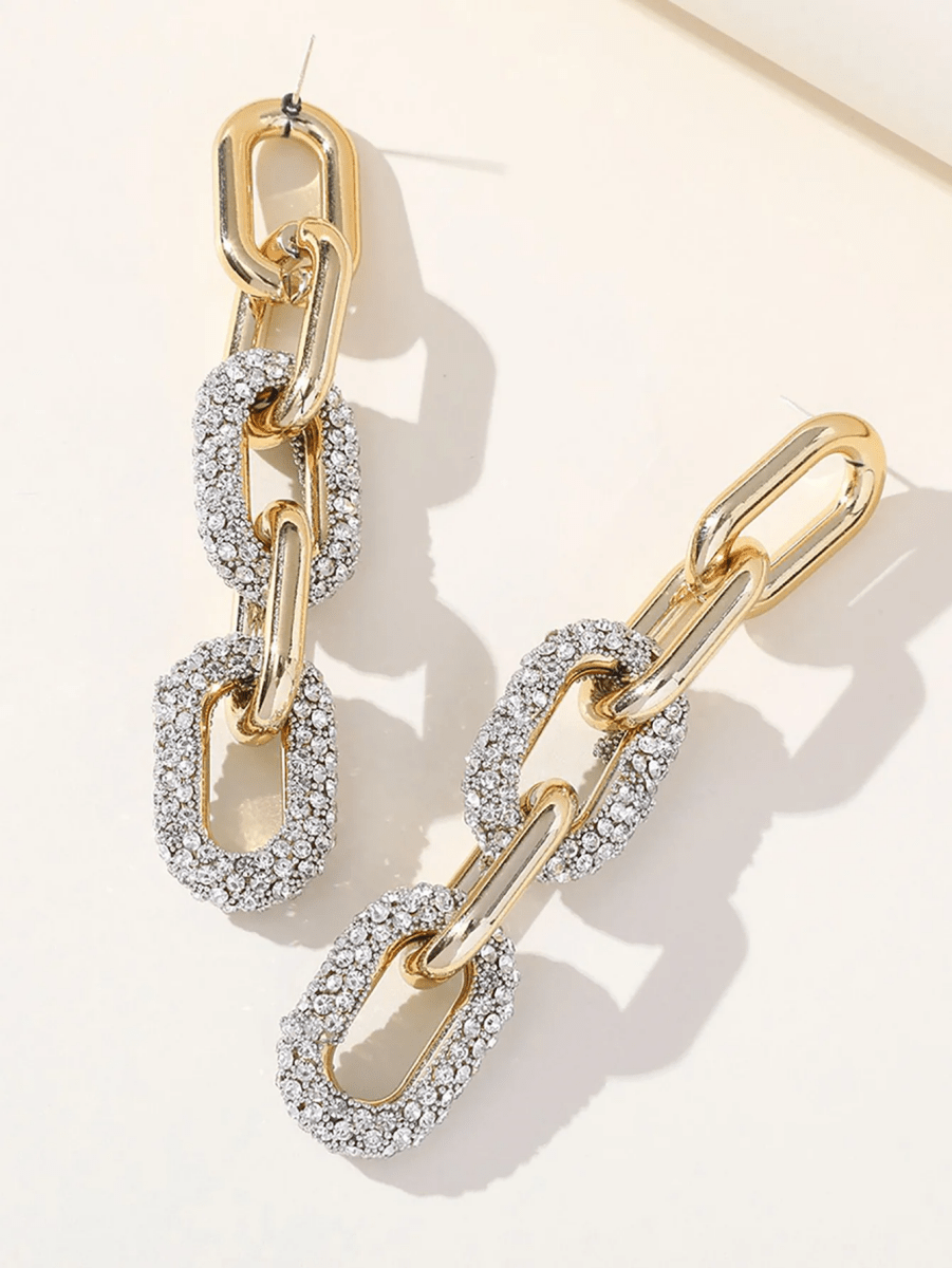 Golden Curb Chain Paperclip Long Hoop Earrings - KissProm