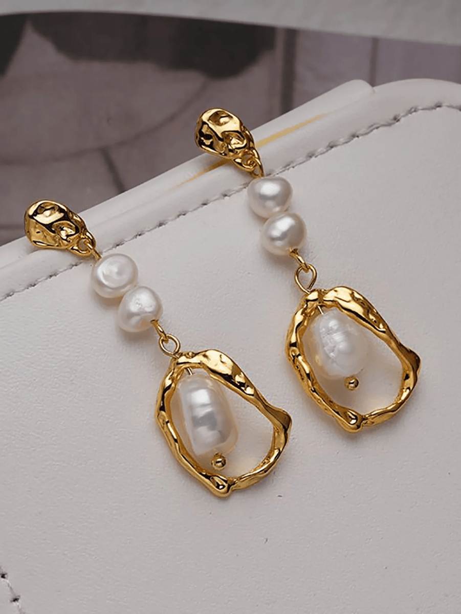 Golden Pearl Drop Earrings