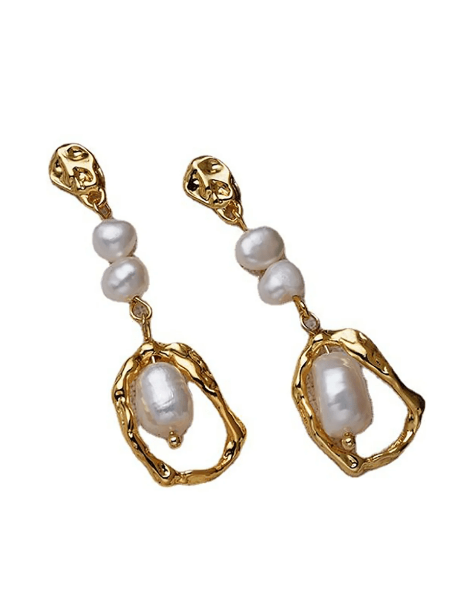 Golden Pearl Drop Earrings