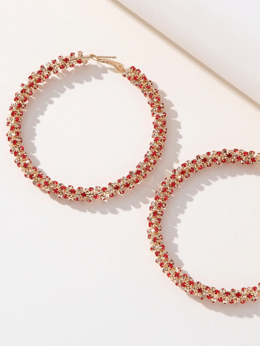 Golden Rhinestones Simple Hoop Earrings - KissProm