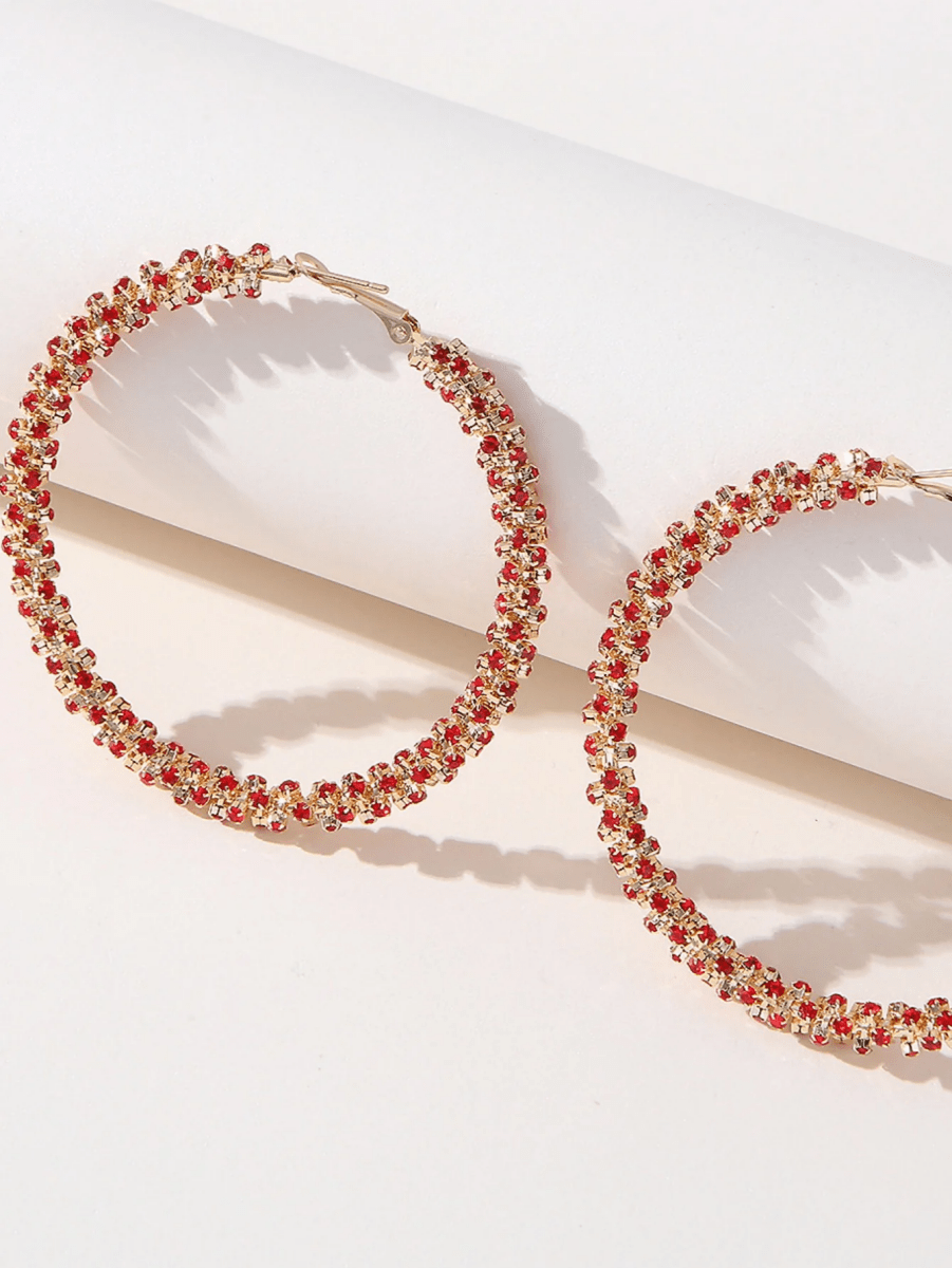 Golden Rhinestones Simple Hoop Earrings - KissProm